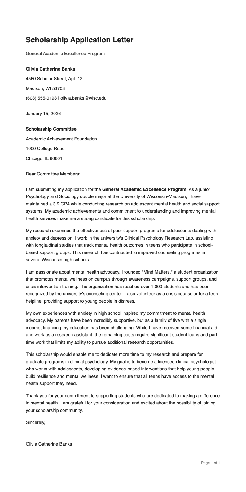 Simple Clean Scholarship Letter